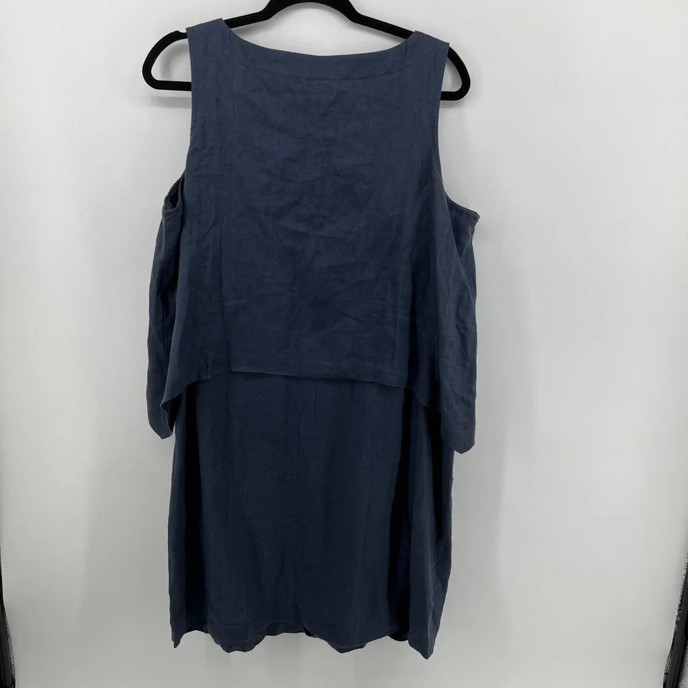 Pure Jill Navy Blue Linen Layered Shift Dress Women's Large Petite Sleeveless